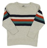 Šedý lehký svetr s barevnými proužky C&A