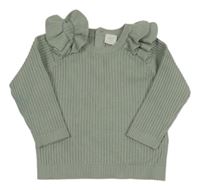 Světlezelený žebrovaný lehký svetr s volánky Next