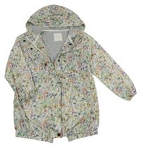 Bílo-zeleno-barevná květovaná šusťáková jarní bunda s kapucí Next