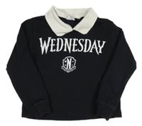 Černé crop triko s Wednesday a bílým límečkem Zara