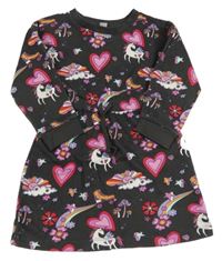 Tmavošedo-barevné teplákové šaty s obrázky Tu