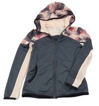 Tmavošedo-růžová sportovní funkční propínací mikina s kapucí Decathlon