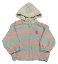 Světlemodro-ružovo-smotanová pruhovaná prepínaci mikina s jahodou a kapucňou Zara