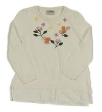 Smotanový ľahký sveter s výšivkami květů