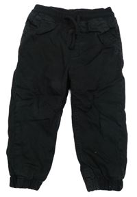 Černé plátěné zateplené cuff kalhoty 