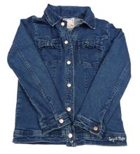 Tmavomodrá rifľová bunda s nápisom