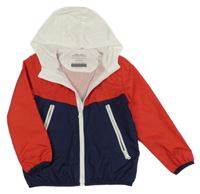 Tmavomdoro-červeno-bílá šusťáková jarní bunda s kapucí Primark