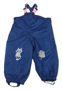 Tmavomodré šusťákové laclové podšité kalhoty s kočkami Impidimpi