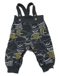 Tmavosivé tepláky s velrybami a trakami Topomini