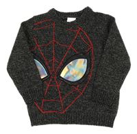 Čierno-sivý melírovaný sveter so Spidermanem Marvel
