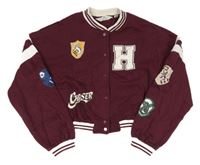 Vínovo-biela crop baseballová mikina s nápismi a číslem - Harry Potter H&M