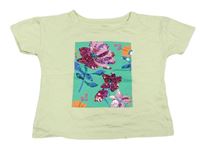Zelenkavé tričko s kvety s flitrami John Lewis