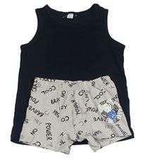 2set - Tmavomodré tílko + sivé boxerky s nápismi