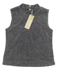 Čierno-strieborný trblietavý crop top Primark