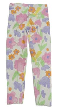 Bílo-barevné žebrované květované legíny Primark