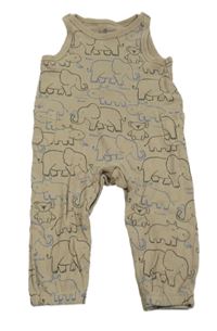 Béžové žebrované laclové tepláky se zvířátky 