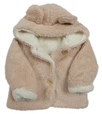 Ružový huňatý zateplený kabát s kapucňou Matalan