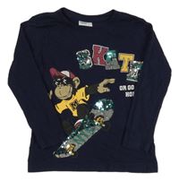 Tmavomodré tričko s opicou a nápismi