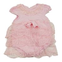 Růžové body s krajkovými volánky a mašlí 