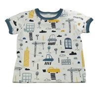 Bílo-modro-žluté tričko s auty 