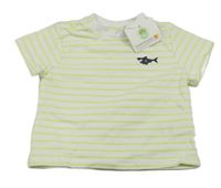 Nové - Bílo-světlezelené pruhované tričko se žralokem Topomini