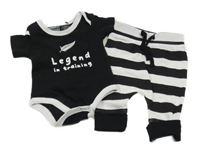 2set - černo-bílé body s potiskem + černo-bílé pruhované tepláky 