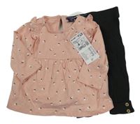 Nové - 2set - Svetloružové kvetované triko + antracitové rebrované ľahké tepláky Kiabi