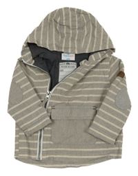 Béžovo-sivá pruhovaná plátenná jarná bunda s kapucňou Topomini
