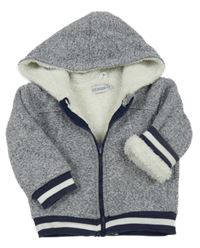 Modrá melírovaná propínací pletená zateplená mikina s kapucí 