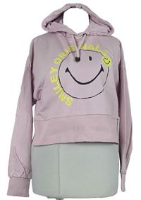 Dámská světlerůžová crop mikina se smajlíkem a kapucí Next 