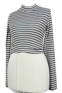 Dámské tmavošedo-bílé pruhované crop triko Primark 