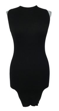 Nové - Dámske čierne rebrované pletené šaty PrettyLittle Thing