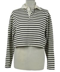 Dámský smetanovo-černý pruhovaný crop svetr s límečkem Zara 