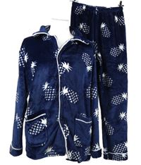 Dámske tmavomodré plyšové pyžama s ananásmi