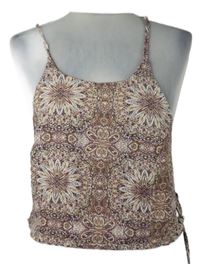 Dámský vínovo-purpurový vzorovaný crop top se šněrováním na zádech