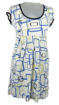 Nové - Dámské bílo-modro-limetkové vzorované šaty Editions