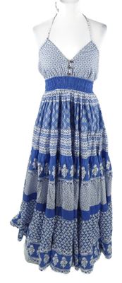 Dámské modro-bílé vzorované plátěné midi šaty C&A