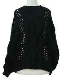 Dámsky čierny perforovaný sveter