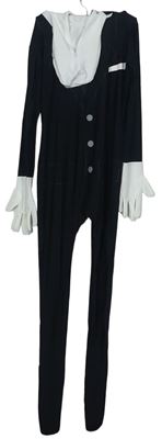 Kockovaným - Pánsky čierno-biely overal s potlačou a kapucí - morphsuits