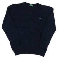 Tmavomodrý vlnený sveter s výšivkou Benetton