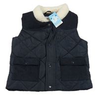 Nové - Tmavomodrá manšestrovo/šusťáková zateplená vesta Matalan