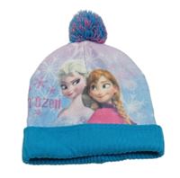 Modro-fialová fleecovo/pletená čepice s Frozen a bambulí 