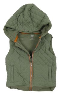 Khaki šusťáková prošívaná zateplená vesta s kapucí F&F