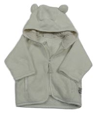 Biela chlpatá prepínaci mikina s kapucňou