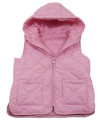 Růžová šusťáková prošívaná zateplená vesta s kapucí Dunnes