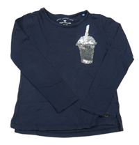 Tmavomodré triko s obrázkem z překlápěcích flitrů Tom Tailor