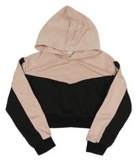 Ružovo-čierna športová crop mikina s kapucňou Shein