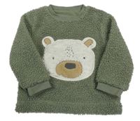 Khaki huňatá podšitá mikina s medvěďom