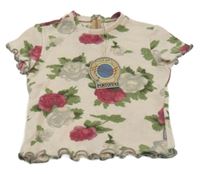 Nové - Béžové pletené tričko s kytičkami 