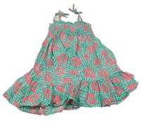 Modro-zelené vzorované plátenné šaty s kvietkami Primark